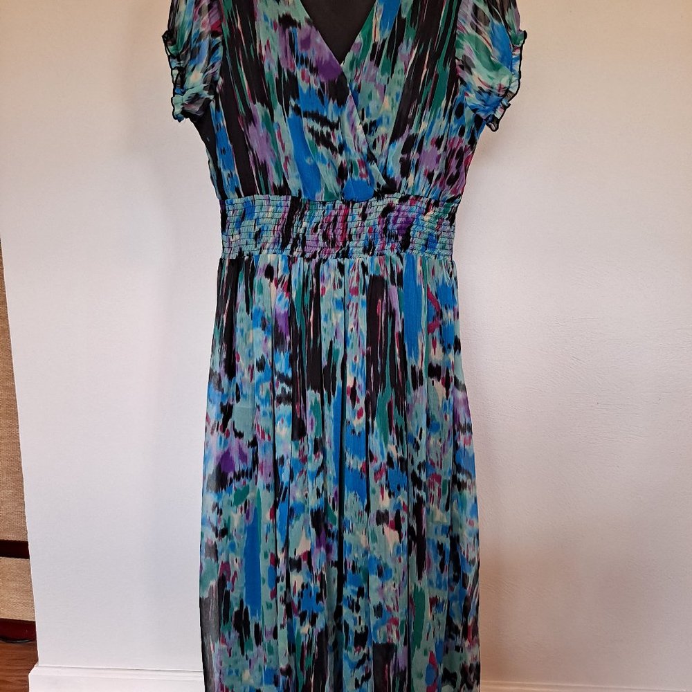 Blue/green watercolor print dress